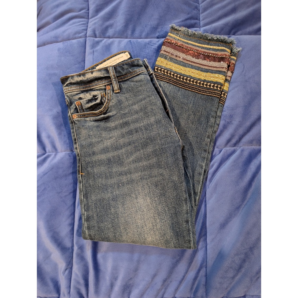 Pilcro And The Letterpress Slim Straight Jeans Women Embellished Hem - Size 27